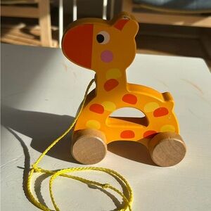 Wooden Giraffe Pull Toy - Orange and Yellow